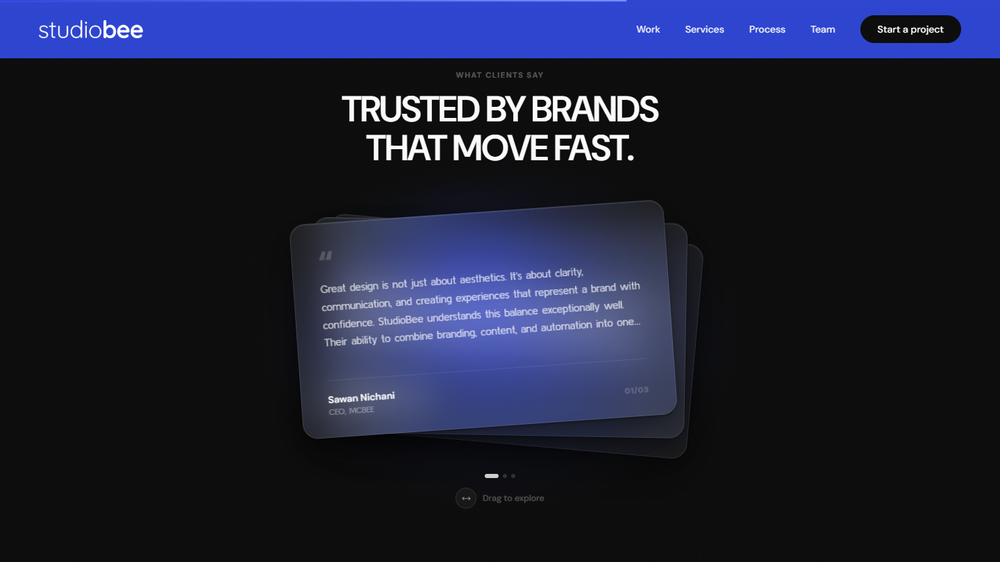Testimonials - glass card